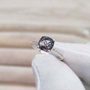 Black Rutile Ring, Cushion cut Black Rutile Ring, 925 Sterling Silver Ring, Black Rutilated Quartz Ring, Natural Black Rutilated Quartz Ring Black Rutile Ring, Cushion cut Black Rutile Ring, 925 Sterling Silver Ring, Black Rutilated Quartz Ring, Natural Black Rutilated Quartz Ring