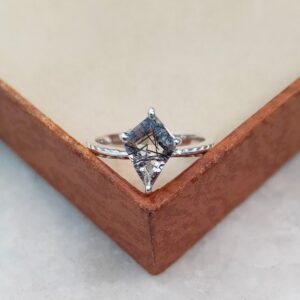 Black Rutile Ring, Kite Shape Black Rutile Ring, 925 Sterling Silver Ring, Black Rutilated Quartz Ring, Natural Black Rutilated Quartz Ring