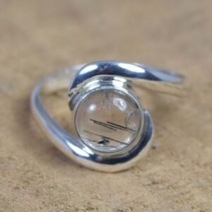 Black Rutile Quartz Ring: Elegant Sterling Silver Side Style Jewelry