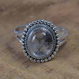Black Rutile Quartz Ring: Handmade 925 Sterling Silver Gemstone