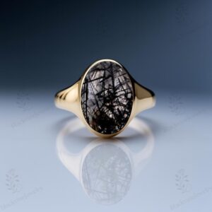 Black Rutilated Quartz Unisex Ring 14K Gold Rutile Quartz Statement Ring Oval Shape Rutile Quartz Ring 925 Silver Rutile Quartz Signet Ring