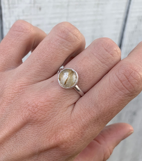 Elegant Sparkly Golden Faceted Rutilated Quartz Solitaire Ring | Engagement Ring | Gifts For Her | Golden Needles Quartz Ring