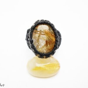 Gold Rutilated Quartz Macrame Ring: Chakra Jewelry