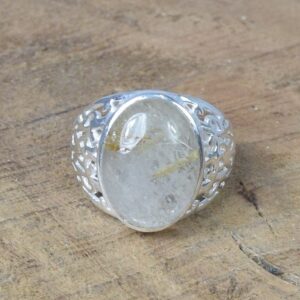 Golden Rutile Quartz Ring: Oval Gemstone, 925 Sterling Silver, US Size 8