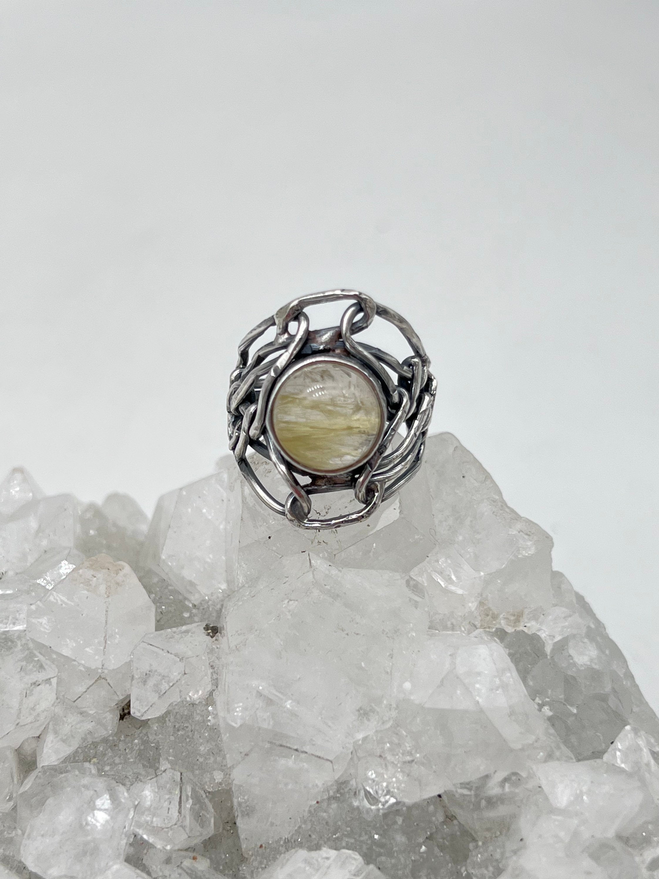 Golden Rutilated Quartz Ring, Size 5 1/2
