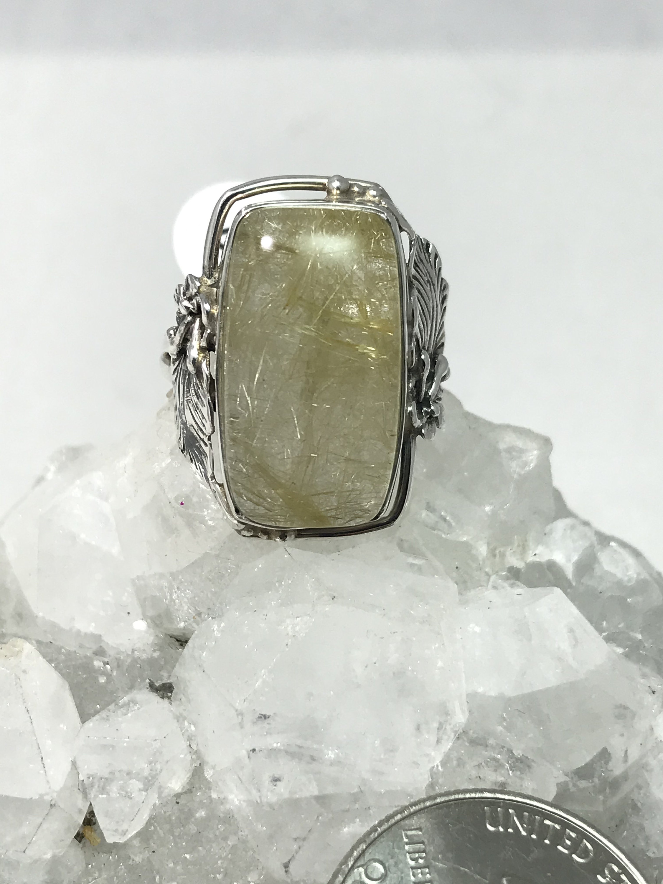 Golden Rutilated Quartz Ring, Size 8 1/2
