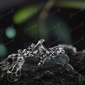 Gothic Princess Cut Black Rutilated Quartz Engagement Ring Art Deco Leaf Black Gold Twig Cluster Promise Ring Bridal Ring Gift For Her Gothic Princess Cut Black Rutilated Quartz Engagement Ring Art Deco Leaf Black Gold Twig Cluster Promise Ring Bridal Ring Gift For Her