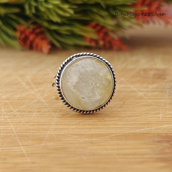 Handmade Rutilated Quartz Ring: 925 Sterling Silver Rutile Jewelry