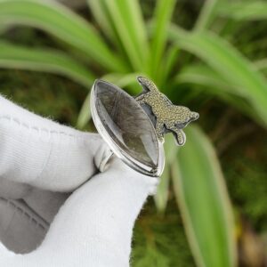 Handmade Golden Rutilated Quartz Ring: 925 Sterling Silver Adjustable Band