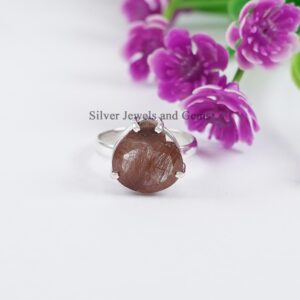 Handmade Red Rutilated Quartz Ring, 925 Sterling Silver, Gemstone Ring