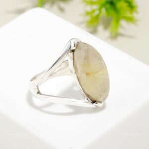Natural Rutilated Quartz Ring: 925 Sterling Silver Statement Jewelry