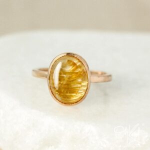 Oval Golden Rutile Quartz Ring: Sterling Silver Bezel Set