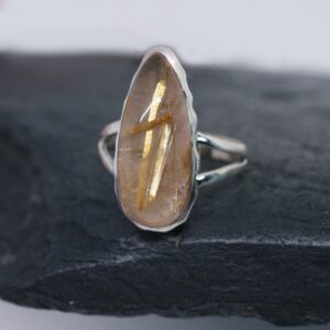 Rays Of The Sun - Amazing Golden Rutilated Quartz Sterling Silver Ring Size 10.5