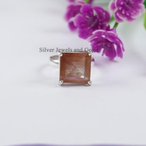Red Rutile Quartz Ring, 925 Sterling Silver Square Rutilated Quartz Ring, Gemstone Ring, Anniversary Ring, Handmade Ring