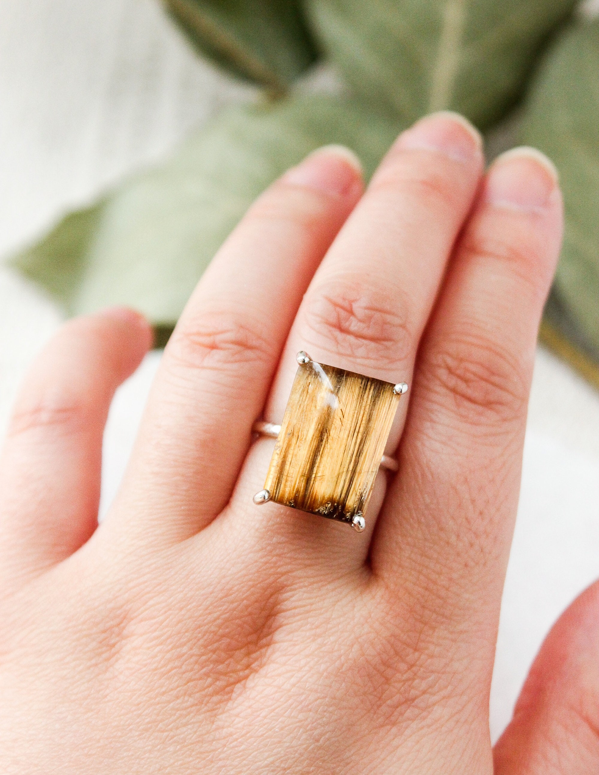Sterling Silver Golden Rutile Quartz Statement Ring