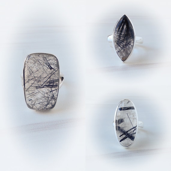 Rutilated Quartz Ring Sterling Silver • Black Rutile Quartz Rings • Genuine Black Tourmilated Quartz Ring • Holiday Gift • Affordable Gifts