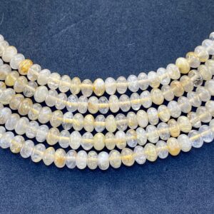 6mm Rondelle Golden Rutilated Quartz Gemstone Beads. Full 15" Strand Of Rutilated Quartz, Approx. 66 Beads.
