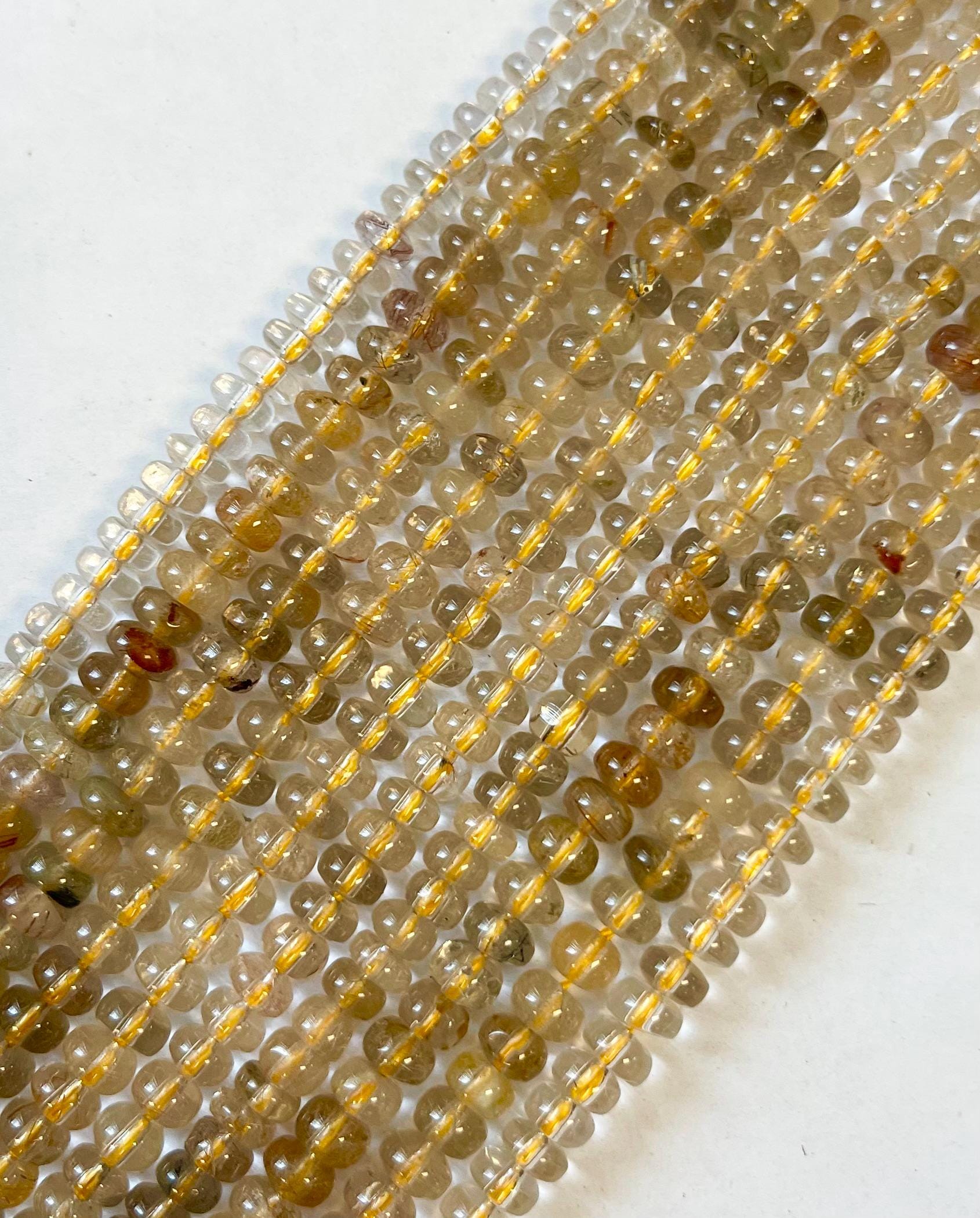 Rutilated Quartz 6x3mm Rondelle Gemstone Beads -15.5 Inch Strand