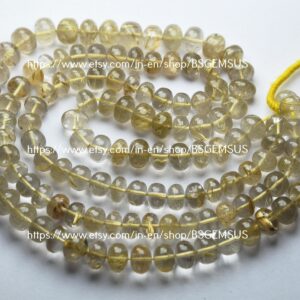 7 Inches Strand,Natural Golden Rutilated Quartz Smooth Rondelle,Size 8-8.5mm