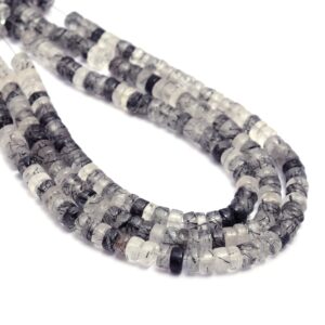 Aaa+ Black Rutilated Quartz 5mm Smooth Heishi Beads | Gemstone Tyre Rondelle 16inch Strand | Natural Black Rutile Gemstone Loose Coin Beads