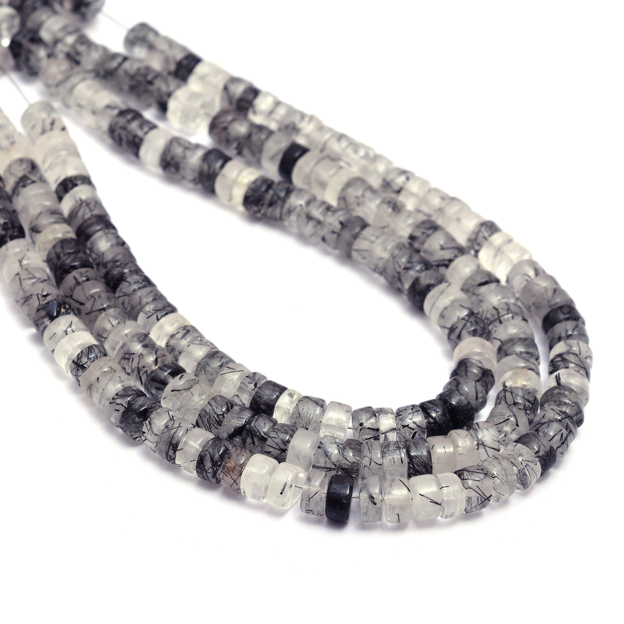 Aaa+ Black Rutilated Quartz 5mm Smooth Heishi Beads | Gemstone Tyre Rondelle 16inch Strand | Natural Black Rutile Gemstone Loose Coin Beads