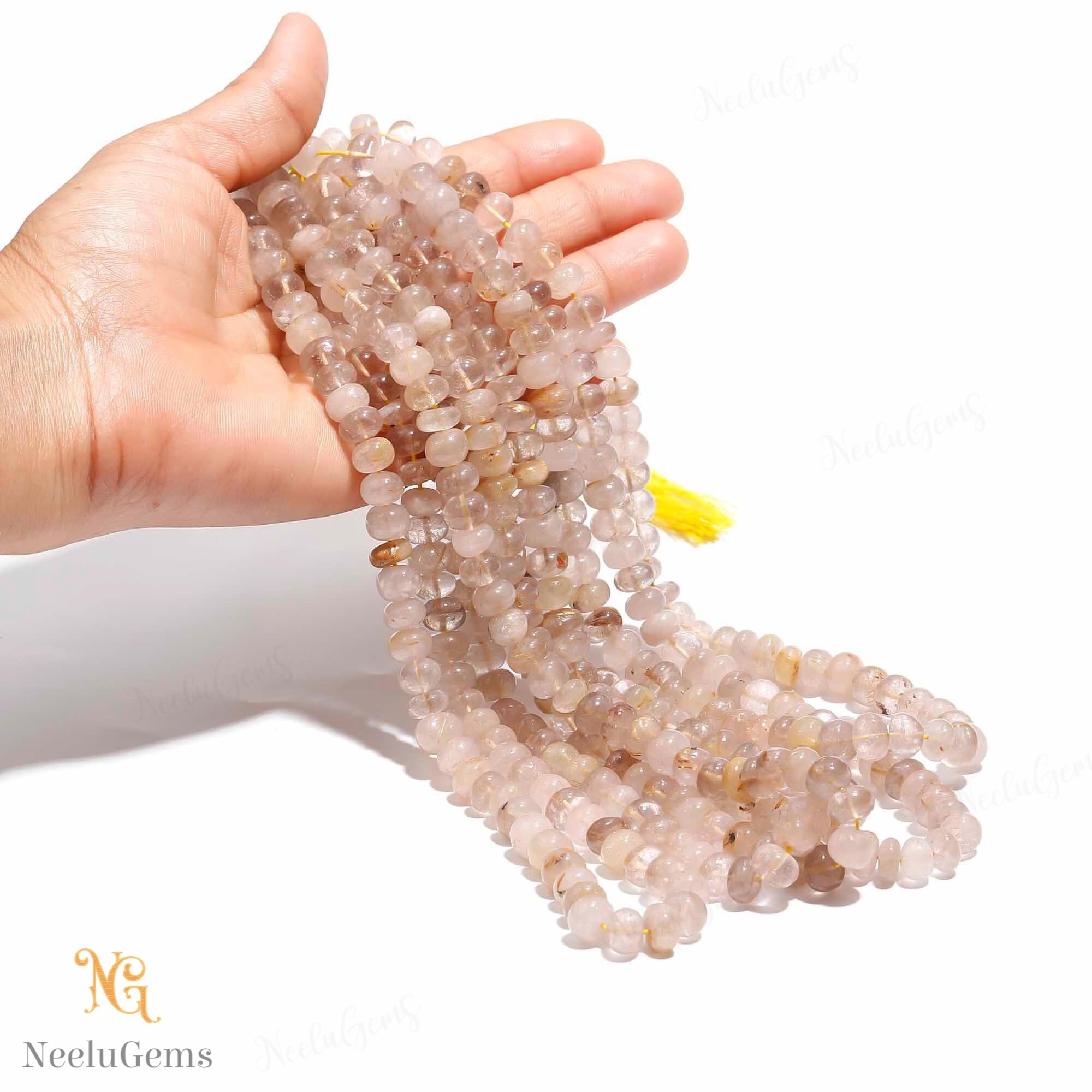 Aaa+ Golden Rutile Smooth Rondelle Beads,8-9 Mm Natural Rutile Quartz Indian Cut Beads,16" Loose Gemstone Beads For Handmade Jewelry