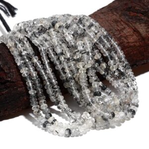 Aaa+ Natural Black Rutile Beads, Black Rutilated Quartz Smooth Rondelle Beads, Making For Jewelry Beads, Quartz Semi Precious 15.5" Strand