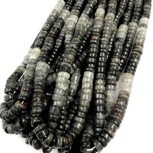 Black Rutile Quartz Smooth Tyre Shape Beads 6mm To 7mm Natural Rutile Quartz Gemstone Beads Black Rutile Quartz Smooth Flat Rondelle Beads
