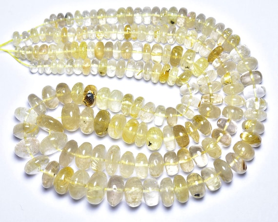 Golden Rutile Rondelle Beads - 7 Inches - Natural Beautiful Smooth Golden Rutile Quartz Rondelle Strands - Size Is 6 - 10 Mm #424