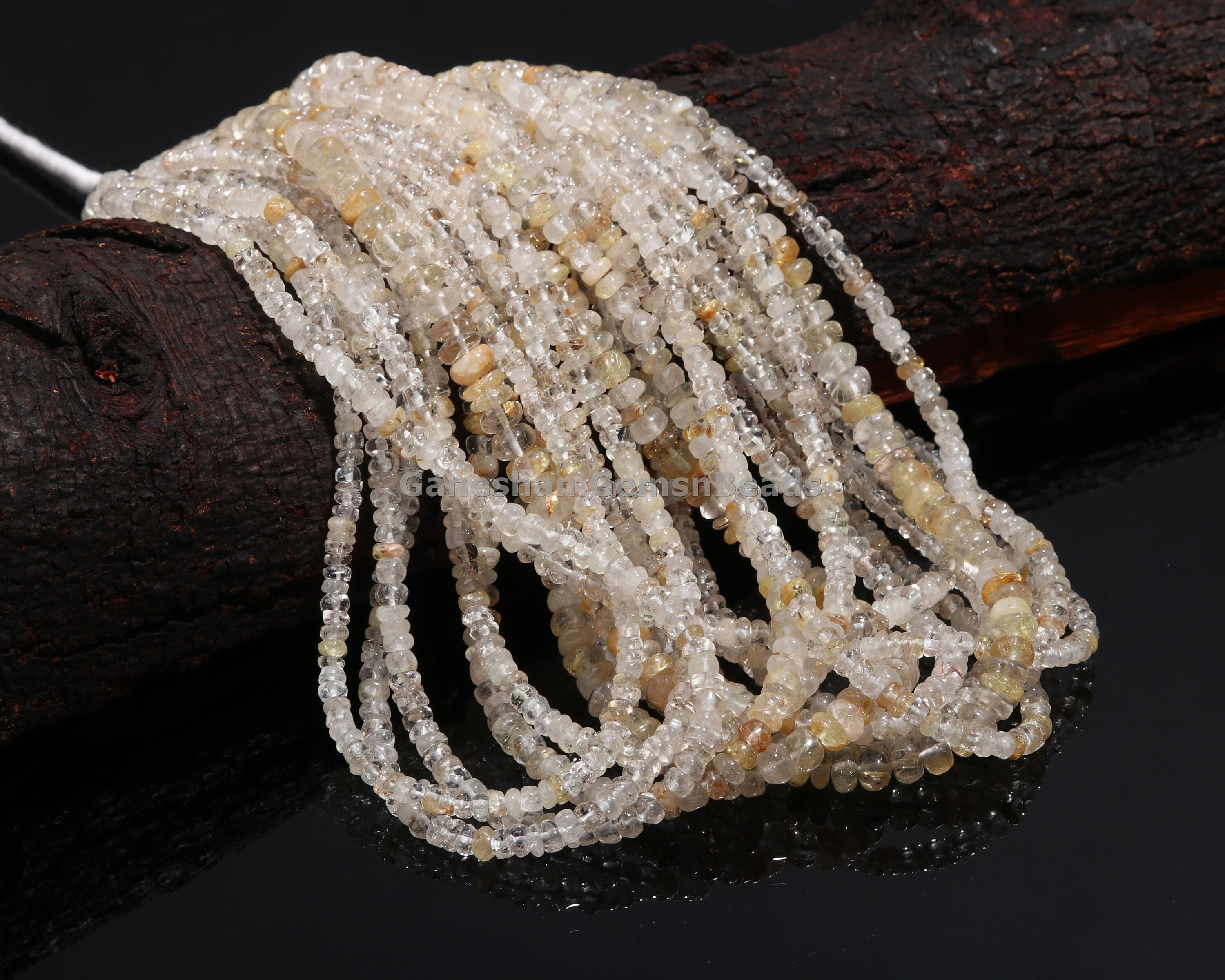 Golden Rutile Quartz Beads, Natural Golden Rutile Smooth Rondelle Shape Gemstone Beads, Rutile Beads Jewelry Making, Brazilian Rutile Beads