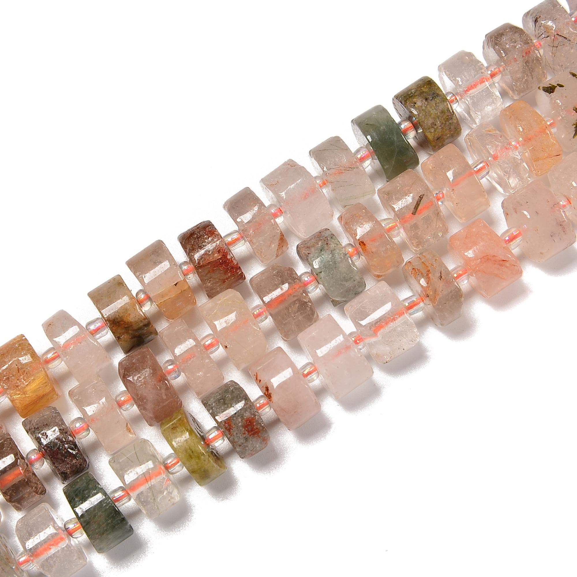 Mixed Rutilated Quartz Rondelle Wheel Disc Beads Size 11-12mm 15.5'' Strand