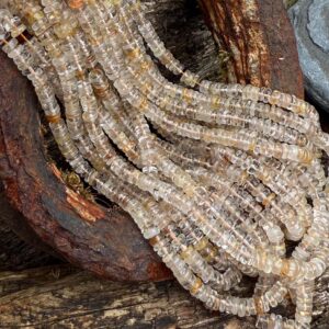 Rustic Handcut Natural Golden Rutilated Quartz Rondelle smooth ROUND Heishi Beads / Gemstone Beads/ 6mm approx .4mm hole