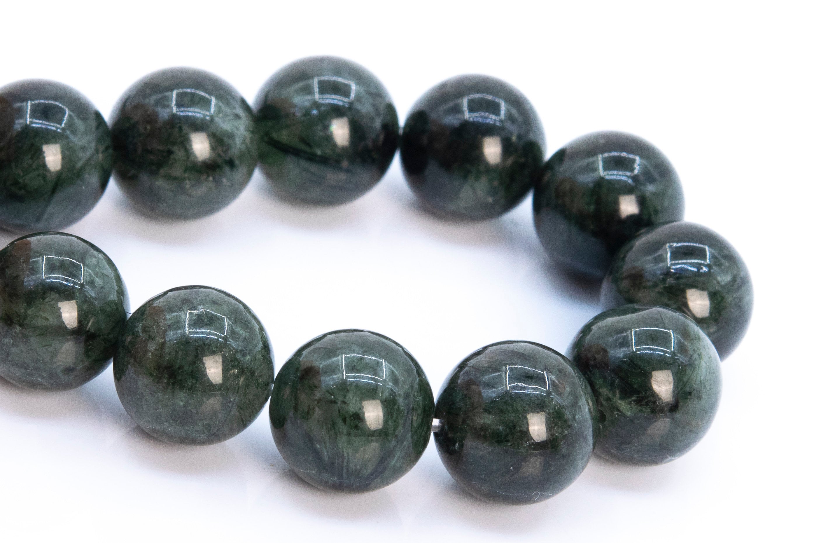 10mm Deep Green Rutilated Quartz Beads Grade A+ Genuine Natural Gemstone Half Strand Round Loose Beads 8" Bulk Lot Options (116536h-1986)