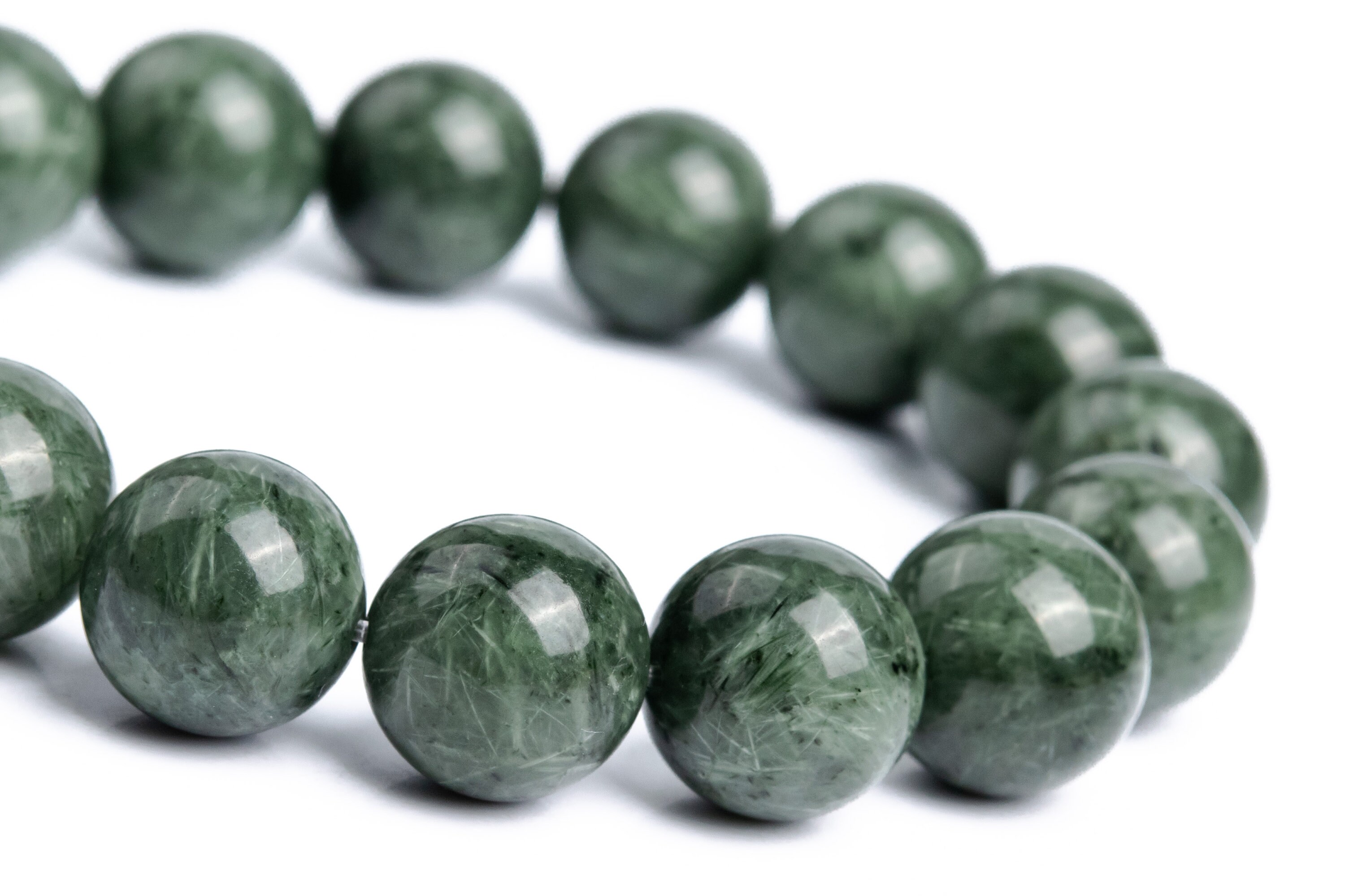 11-12mm Deep Green Rutilated Quartz Beads Grade A Genuine Natural Gemstone Half Strand Round Loose Beads 8" Bulk Lot Options (117168h-1455)