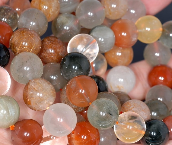 11-12mm Rainbow Rutilated Quartz Gemstone Garde Aa Round Loose Beads 8 Inch Half Strand (80001069-146)