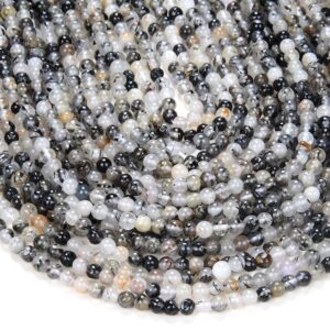 4MM Natural Black Rutilated Quartz Gemstone Grade A Round Beads 15.5 inch Full Strand BULK LOT 1,2,6,12 and 50 (80009584-P47)