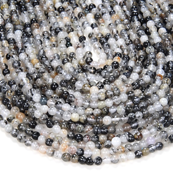 4mm Natural Black Rutilated Quartz Gemstone Grade A Round Beads 15.5 Inch Full Strand Bulk Lot 1,2,6,12 And 50 (80009584-p47)