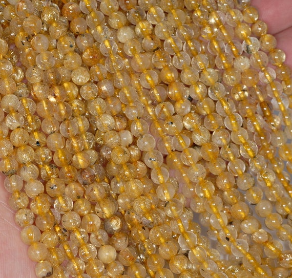 5mm Gold Rutilated Quartz Gemstone Round Loose Beads 15.5 Inch Full Strand Lot 1,2,6,12 And 50 (80001192-174)