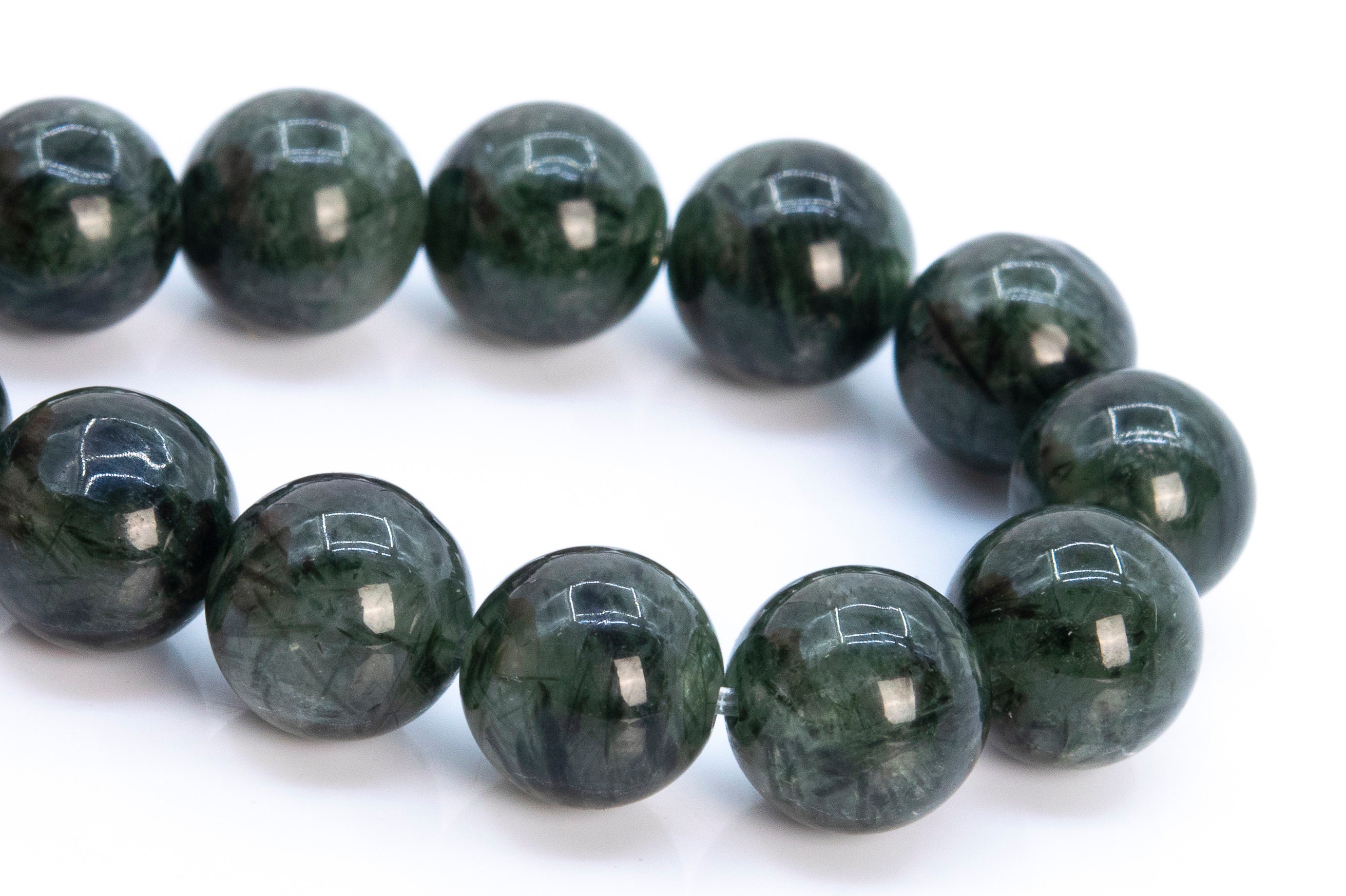 7-8mm Deep Green Rutilated Quartz Beads Grade A+ Genuine Natural Gemstone Half Strand Round Loose Beads 7.5" Bulk Lot Options (116546h-1998)