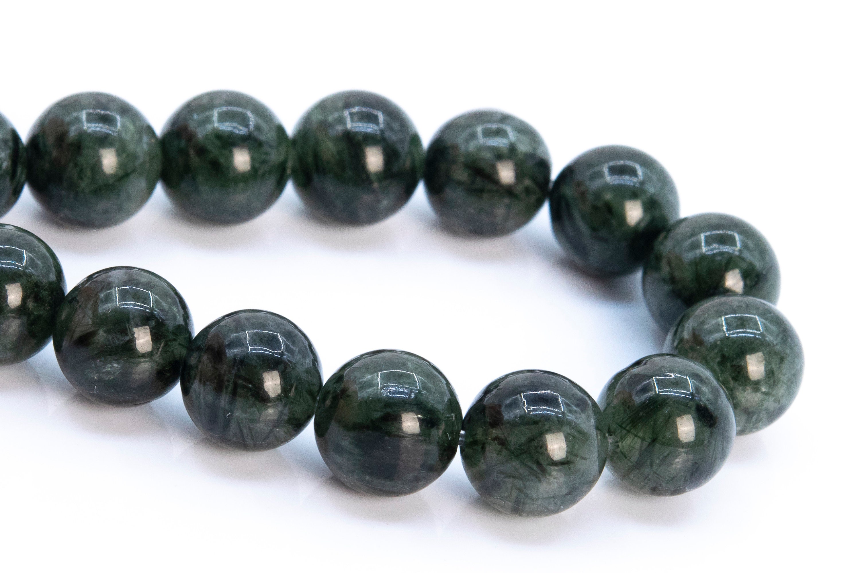 7mm Deep Green Rutilated Quartz Beads Grade Aa Genuine Natural Gemstone Half Strand Round Loose Beads 7" Bulk Lot Options (116548h-1998)