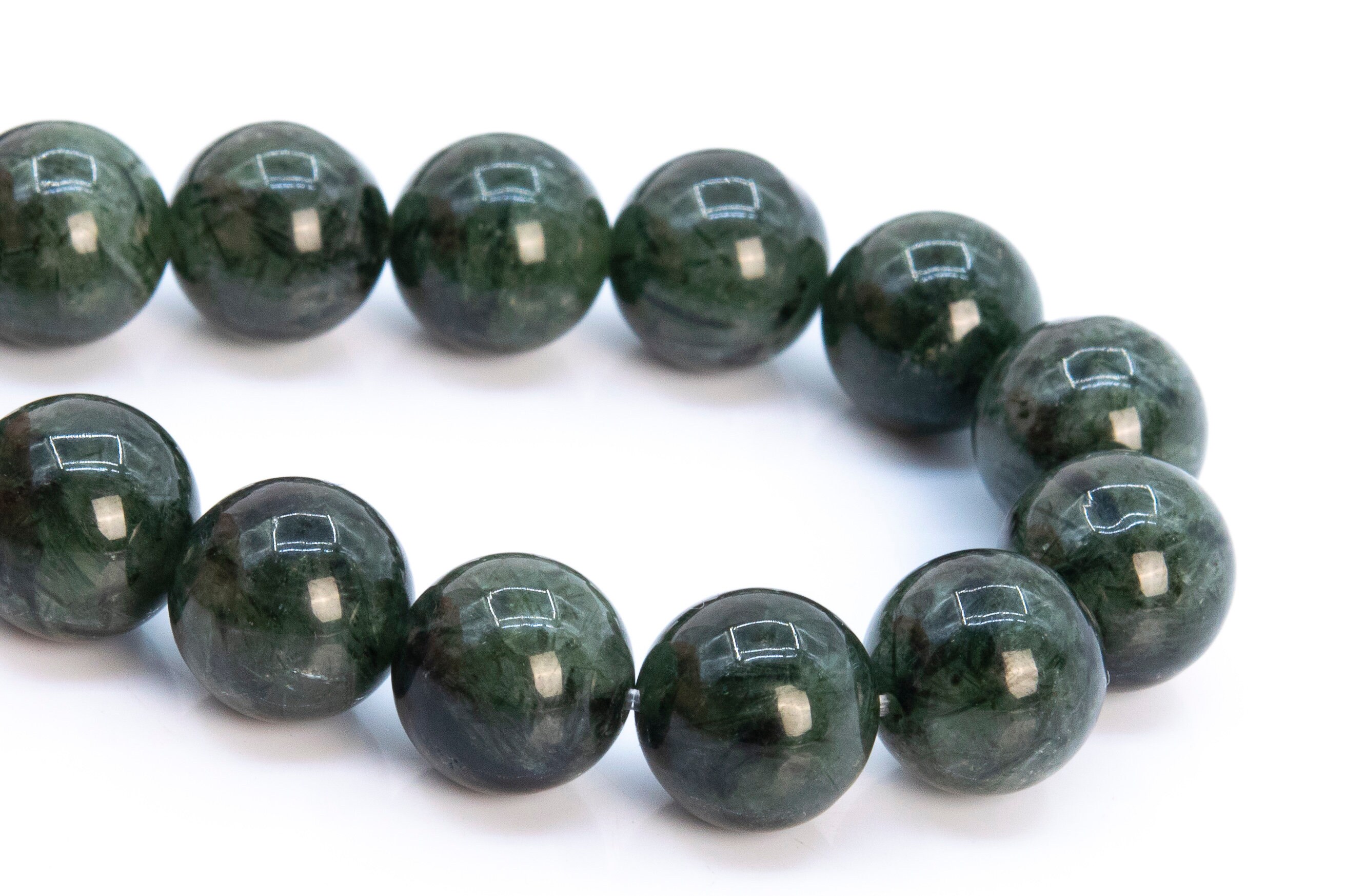 9mm Deep Green Rutilated Quartz Beads Grade A+ Genuine Natural Gemstone Half Strand Round Loose Beads 7.5" Bulk Lot Options (116540h-1987)