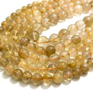 Genuine Rare Aaa Yellow Golden Rutilated Quartz Polished Smooth Round 8mm 10mm 12mm Gemstone Beads - Rn184