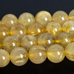 Gold Rutile Quartz Beads Genuine Natural Grade AA+ Gemstone Round Loose Beads 6MM 8MM 10MM Bulk Lot Options