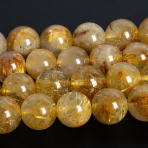 Gold Rutile Quartz Beads Genuine Natural Grade AA Gemstone Round Loose Beads 8MM 10MM Bulk Lot Options