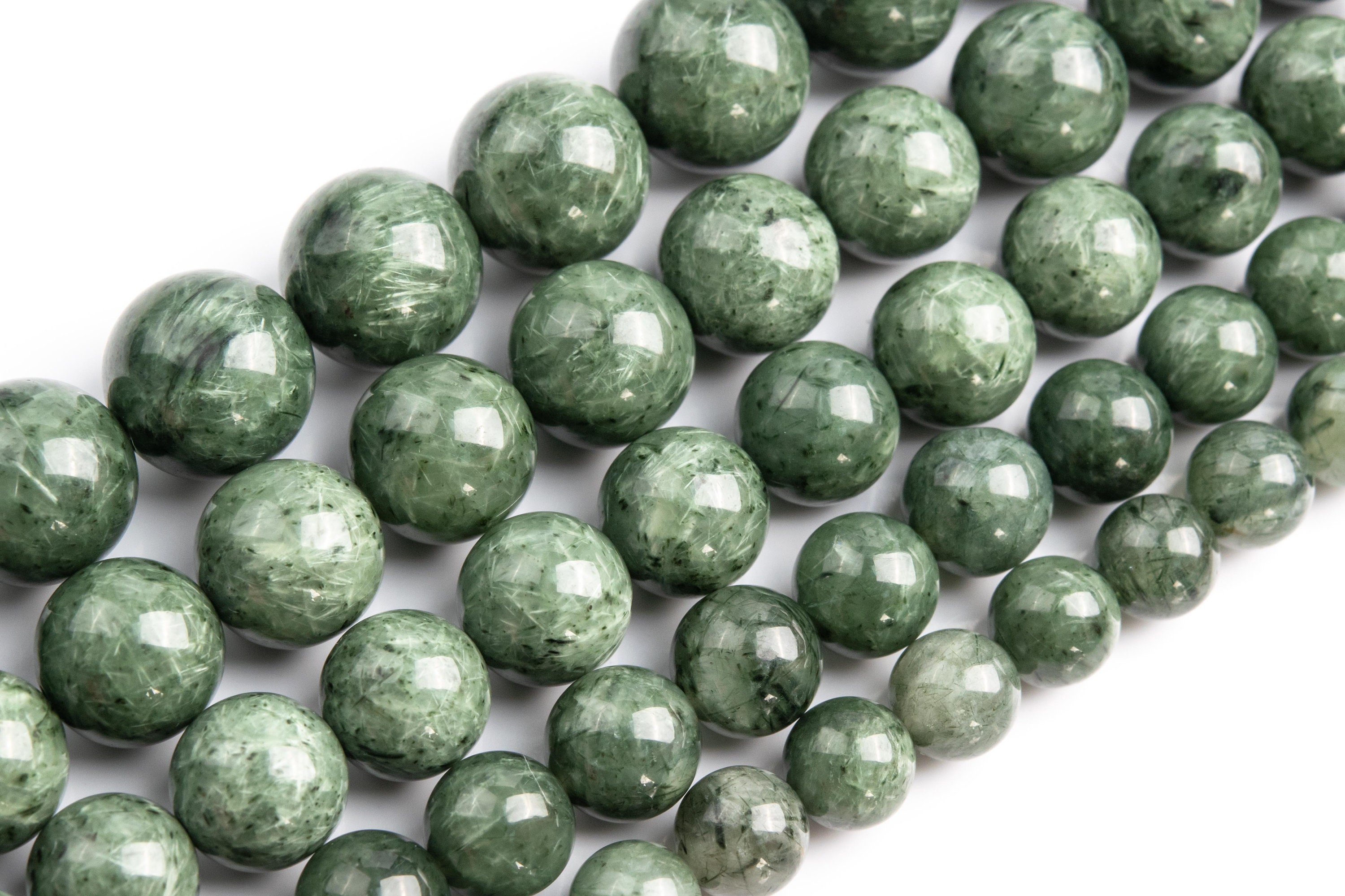 Green Rutilated Quartz Beads Natural Grade A Gemstone Round Loose Beads 7mm  8mm  9mm 10mm 11mm
