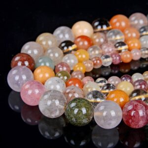 Mix Color Rutilated Quartz Gemstone Grade Aaa Round 4mm 6mm 8mm 10mm 12mm Loose Beads Bulk Lot 1,2,6,12 And 50 (d2)