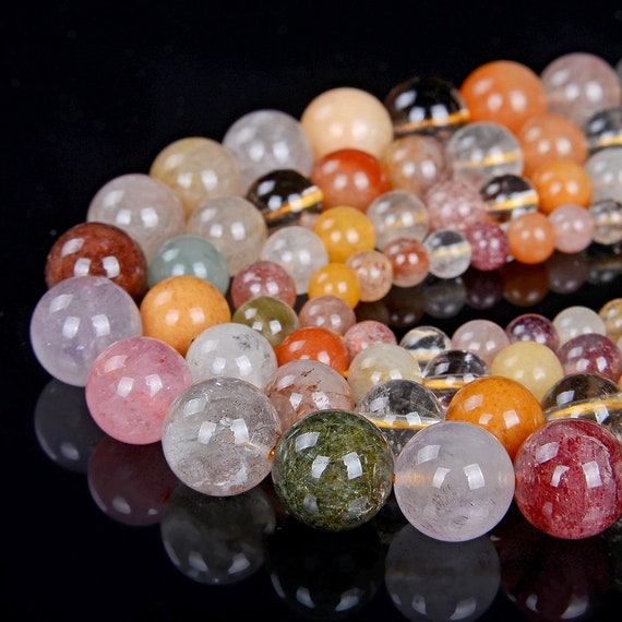 Mix Color Rutilated Quartz Gemstone Grade Aaa Round 4mm 6mm 8mm 10mm 12mm Loose Beads Bulk Lot 1,2,6,12 And 50 (d2)