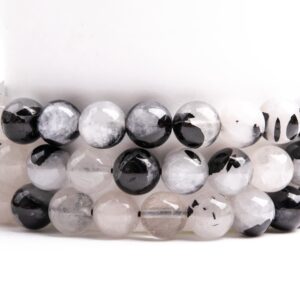 Natural Black Rutilated Quartz Gemstone Grade A Round 4mm 6mm 8-9mm 10mm 12mm Loose Beads
