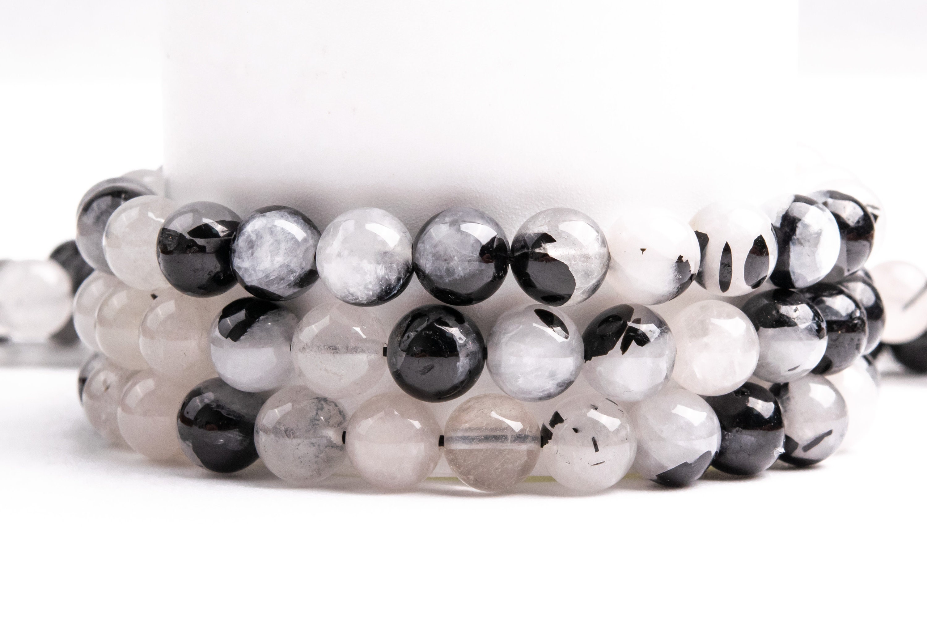 Natural Black Rutilated Quartz Gemstone Grade A Round 4mm 6mm 8-9mm 10mm 12mm Loose Beads