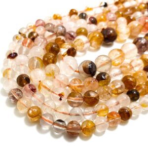 Natural Brown Golden Rutilated Quartz Beads Smooth Polished Round 6mm 8mm 10mm Gemstone Beads - Rn168